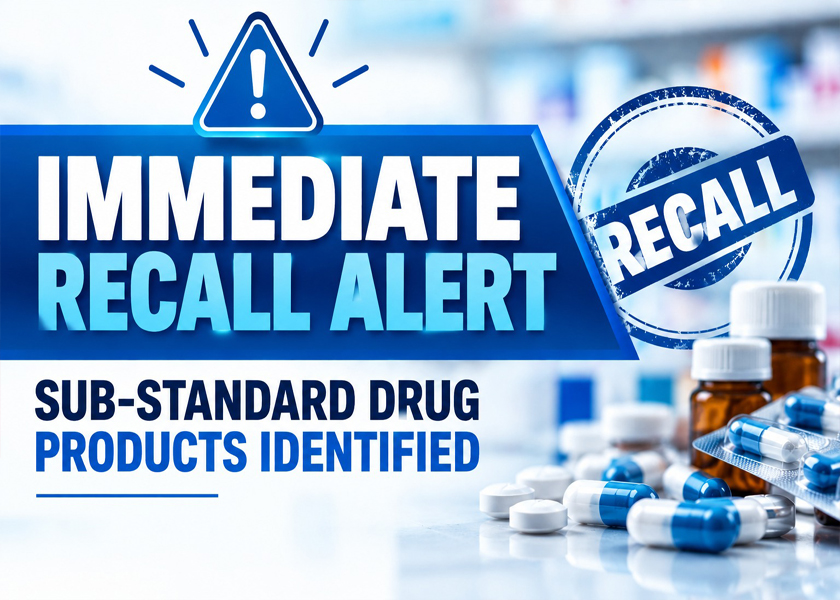 IMEDIATE RECALL ALERT: SUB-STANDARD DRUG PRUDUCTS IDENTIFIED